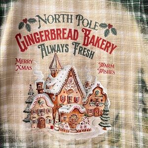 Chrstmas North Pole Gingerbread Flannel Acid Washed Green and White Plaid 3 XL